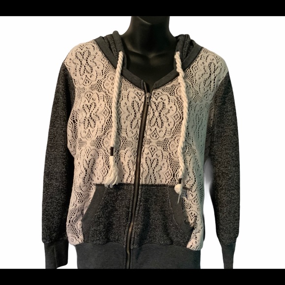 LACE FRONT HOODIE W/rope drawstring - Picture 2 of 4